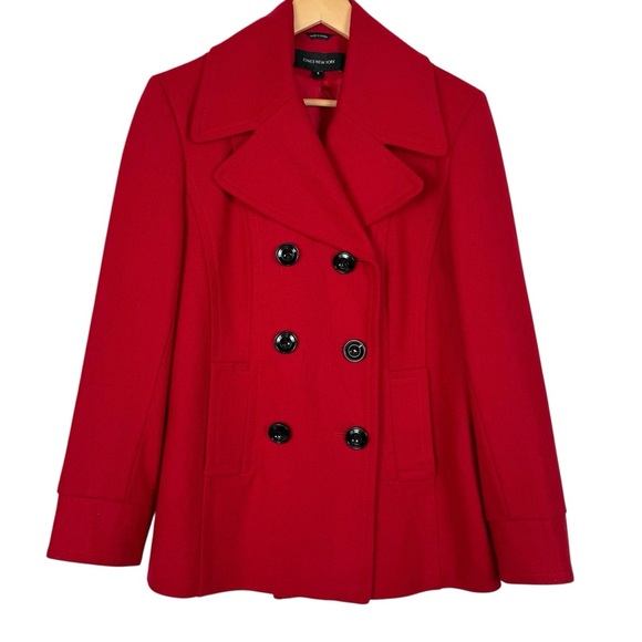 Jones New York Jackets & Blazers - Jones New York Red Wool Blend Double Breasted Peacoat Jacket Size 6